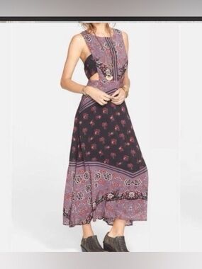 Free People Purple and Black Floral Maxi Dress